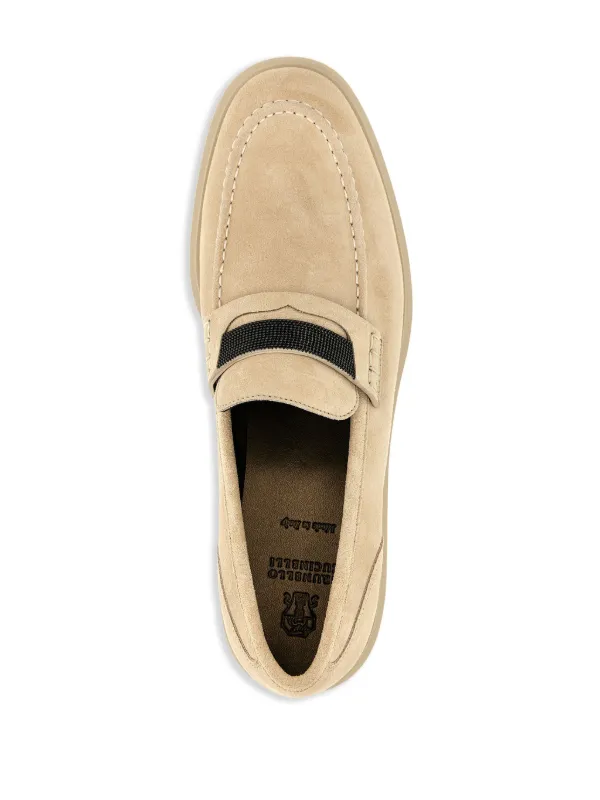 【関税&送料込み】Brunello Cucinelli Beige Loafers With Mo Brunello Cucinelli Monili-trim Suede Loafers | Neutrals