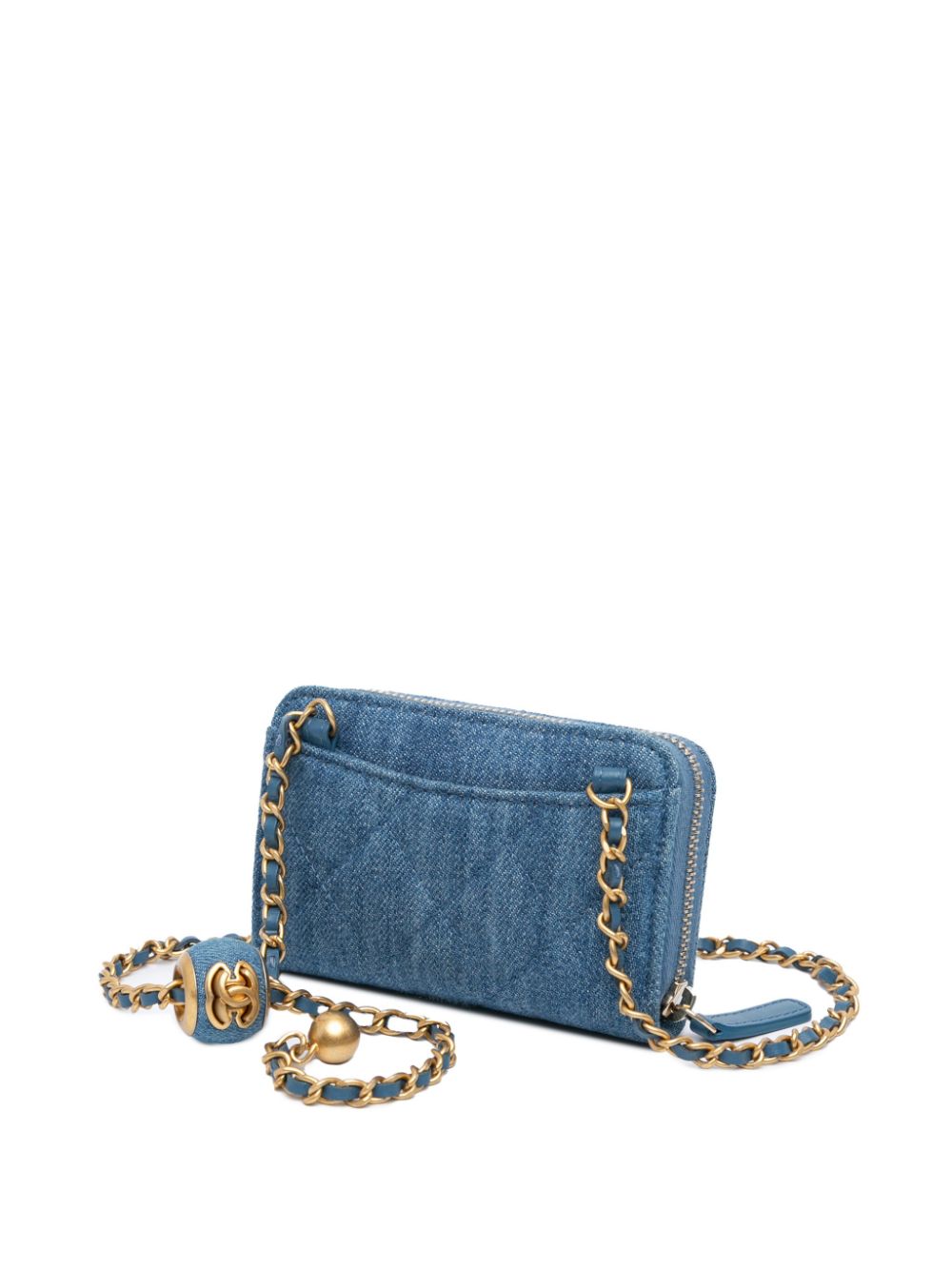 CHANEL Pre-Owned 2021 Mini Denim Pearl Crush Card Holder On Chain crossbody bag - Blauw