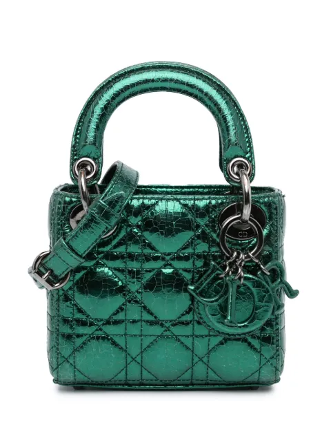 Christian Dior Pre-Owned bolsa satchel Micro Metallic Crinkled Calfskin Cannage Lady Dior 2019