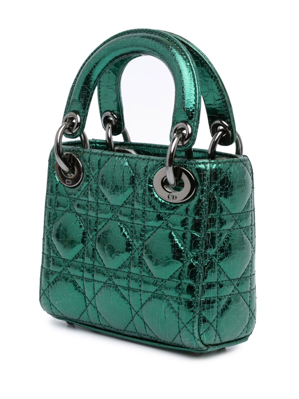 Christian Dior Pre-Owned 2019 Micro Metallic Crinkled Calfskin Cannage Lady Dior satchel - Green