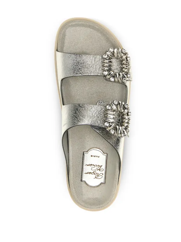 【関税&送料込】Roger Vivier Silver Sandal With Jewelled Hee Roger Vivier Slidy Viv Sandals | Silver | FARFETCH