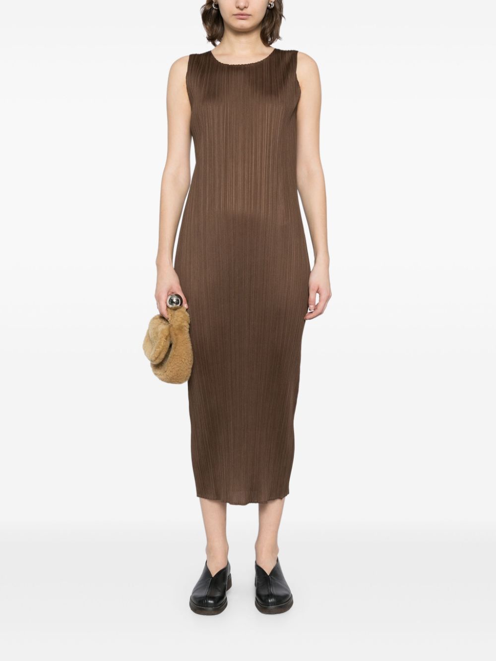 Pleats Please Issey Miyake Geplooide jurk - Bruin