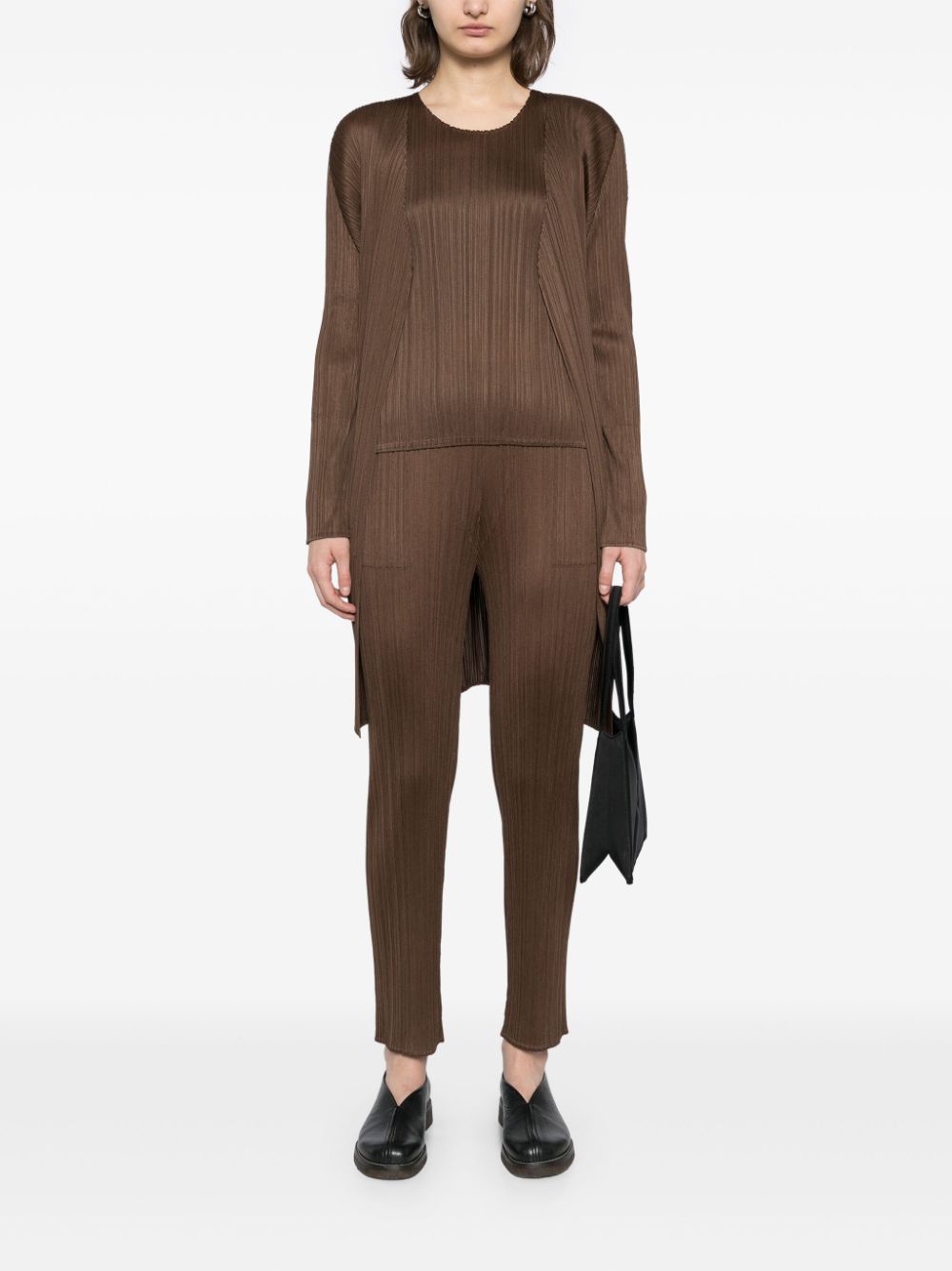 Pleats Please Issey Miyake Geplooid lang jack - Bruin