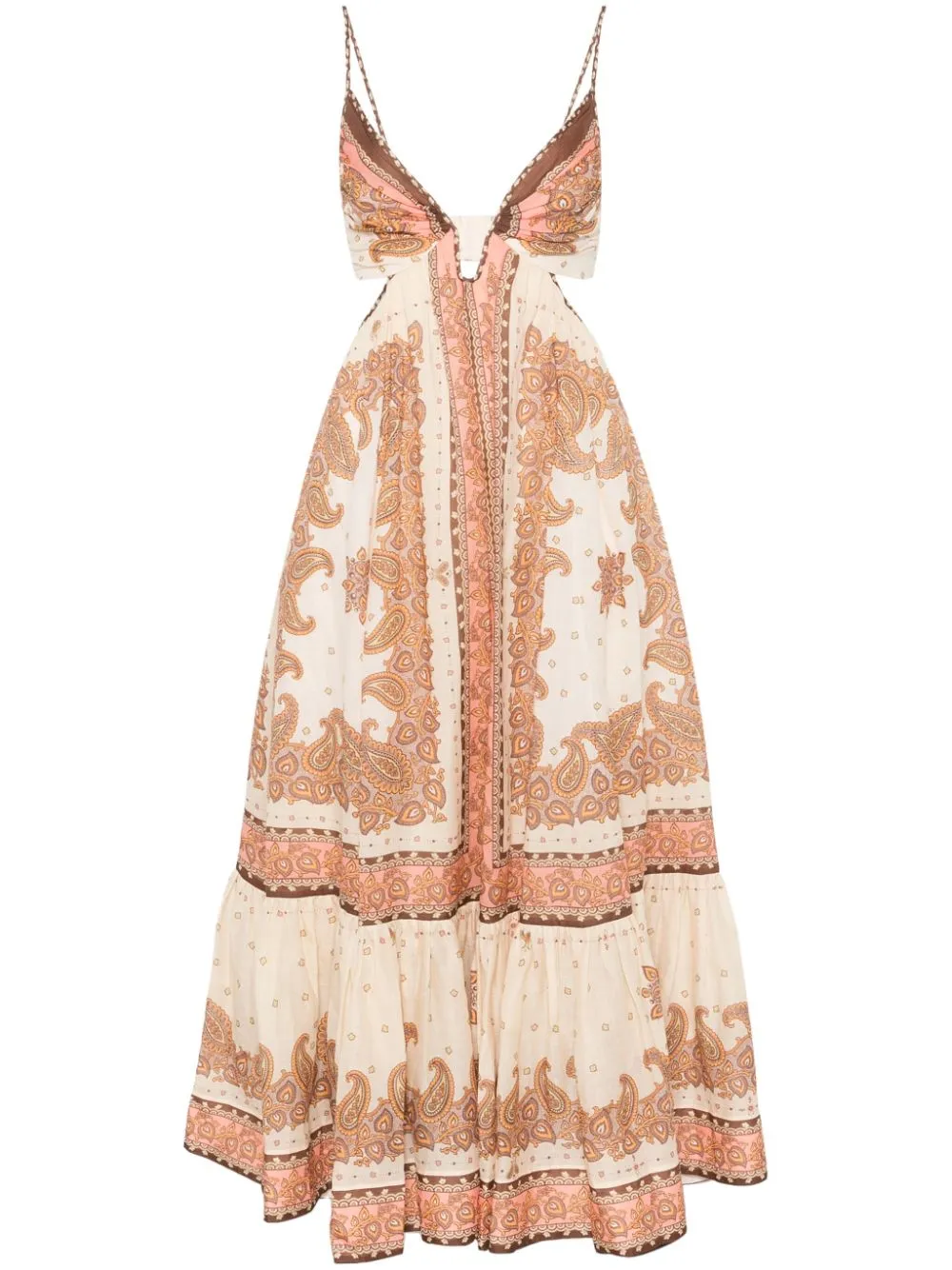 Shop Zimmermann Maxine Plunge Maxi Dress In Neutrals