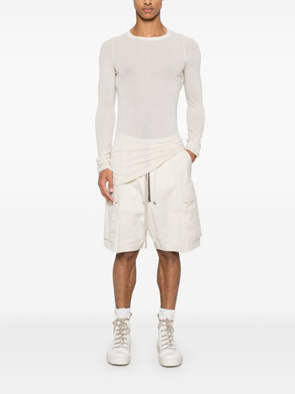 Rick Owens Geribbeld jersey T-shirt - Beige