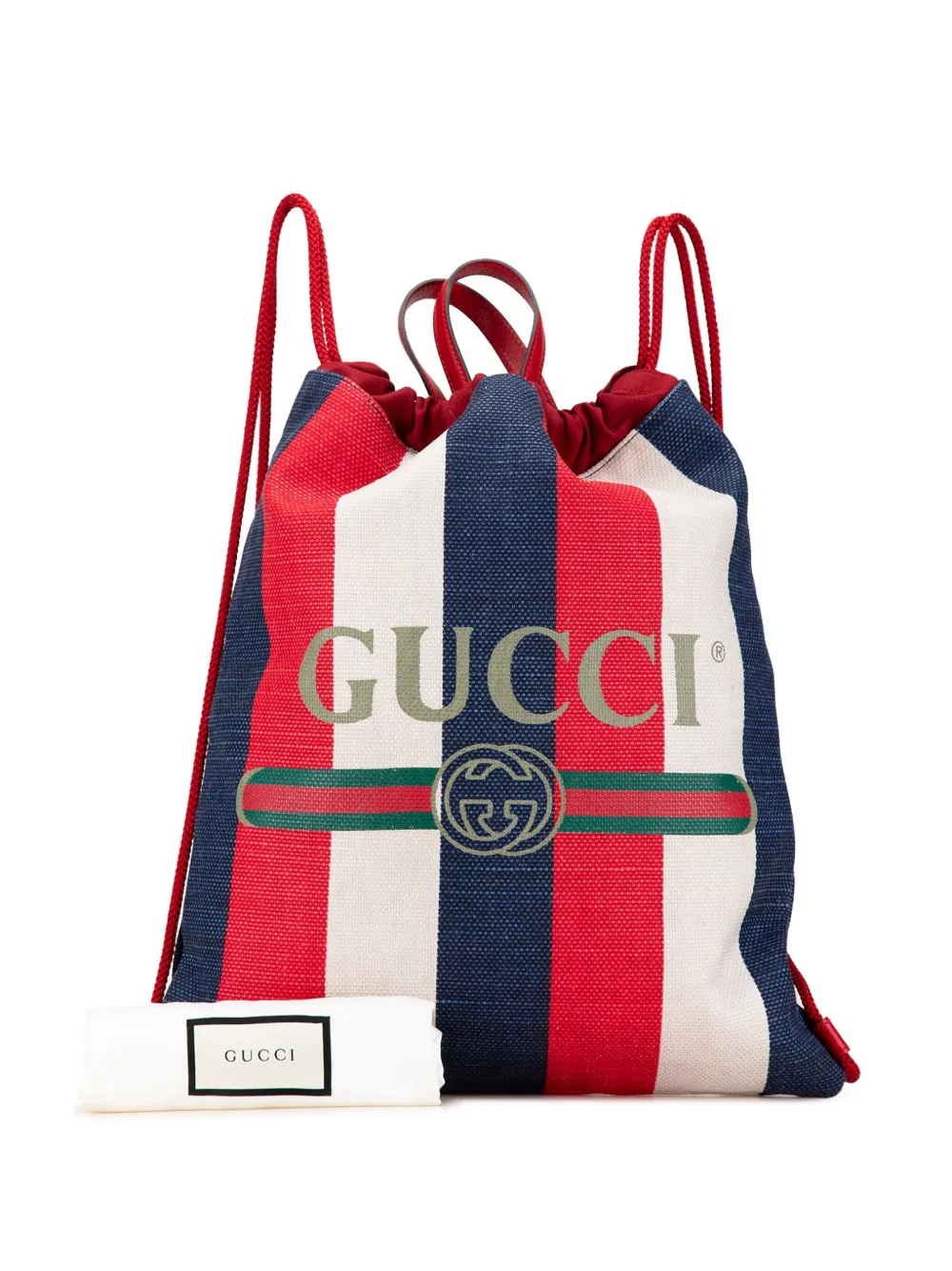 Gucci Pre Owned 2016 2023 Canvas Sylvie Stripe Logo Drawstring Backpack Rot FARFETCH DE