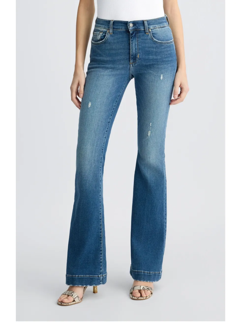 Liu •jo Blue Bell-bottom Jeans With Rhinestones In Blue