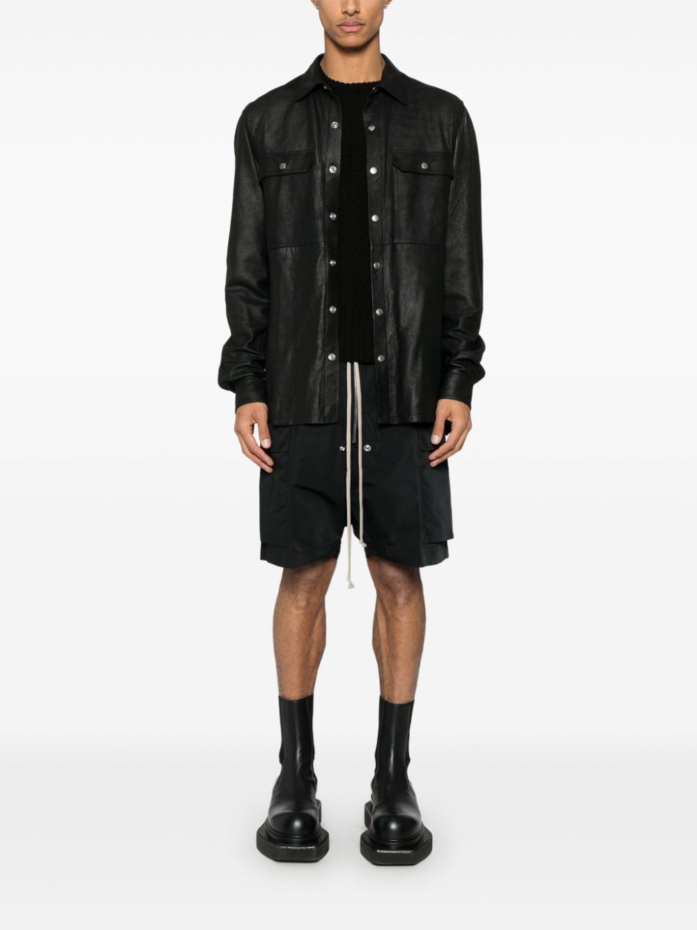 Rick Owens Leren shirtjack - Zwart