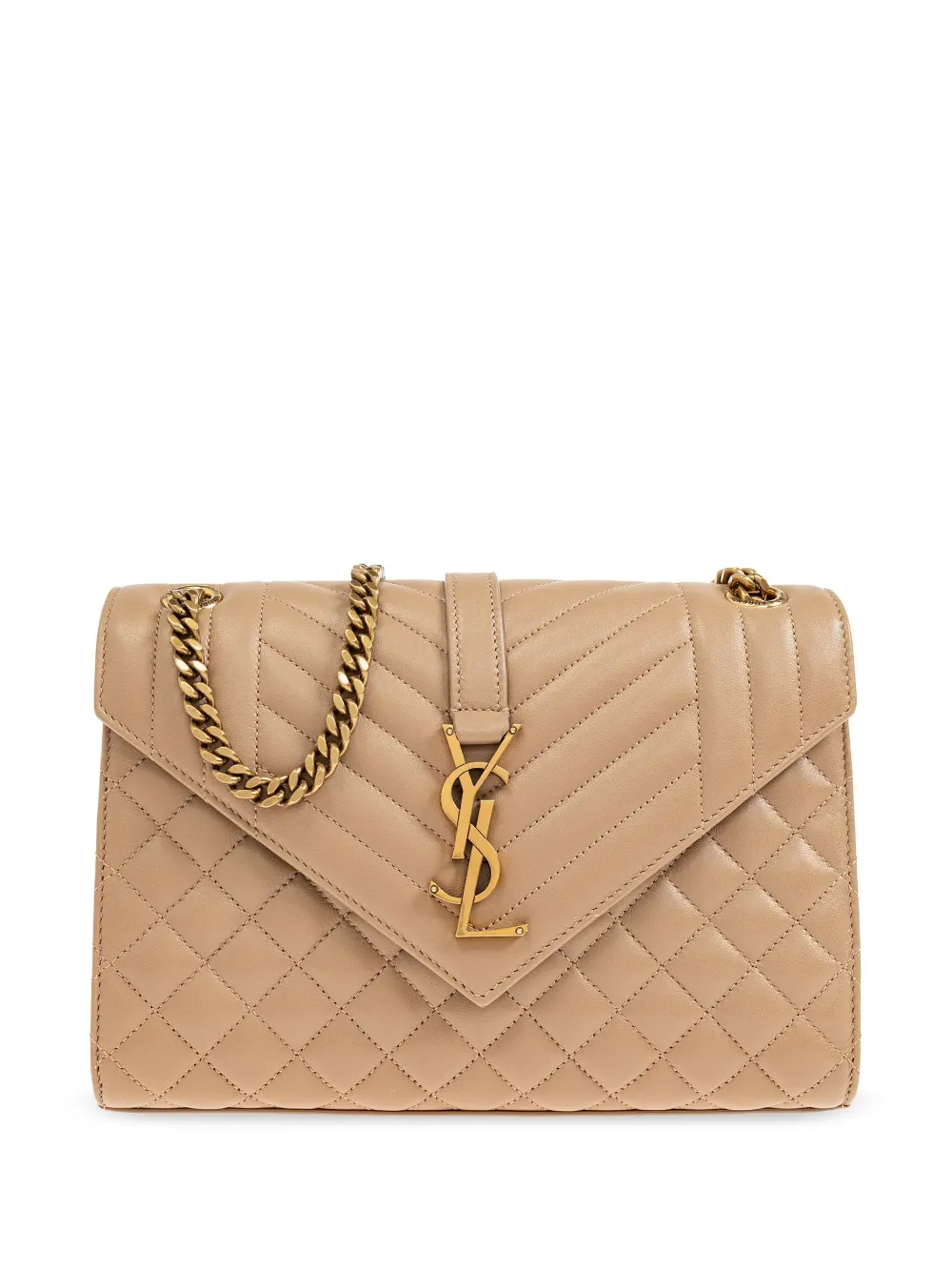 Saint Laurent medium Envelope logo-plaque quilted shoulder bag Beige