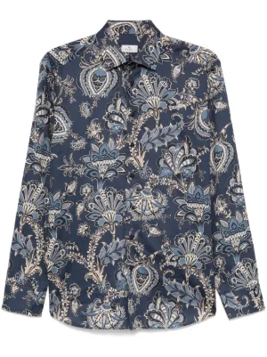 エトロ ETRO ペイズリー柄&ロゴ ドットバイカラー 半袖シャツ イタリア製 好配色☆ETRO エトロ ペイズリー柄&ロゴ 半袖シャツ 40サイズ