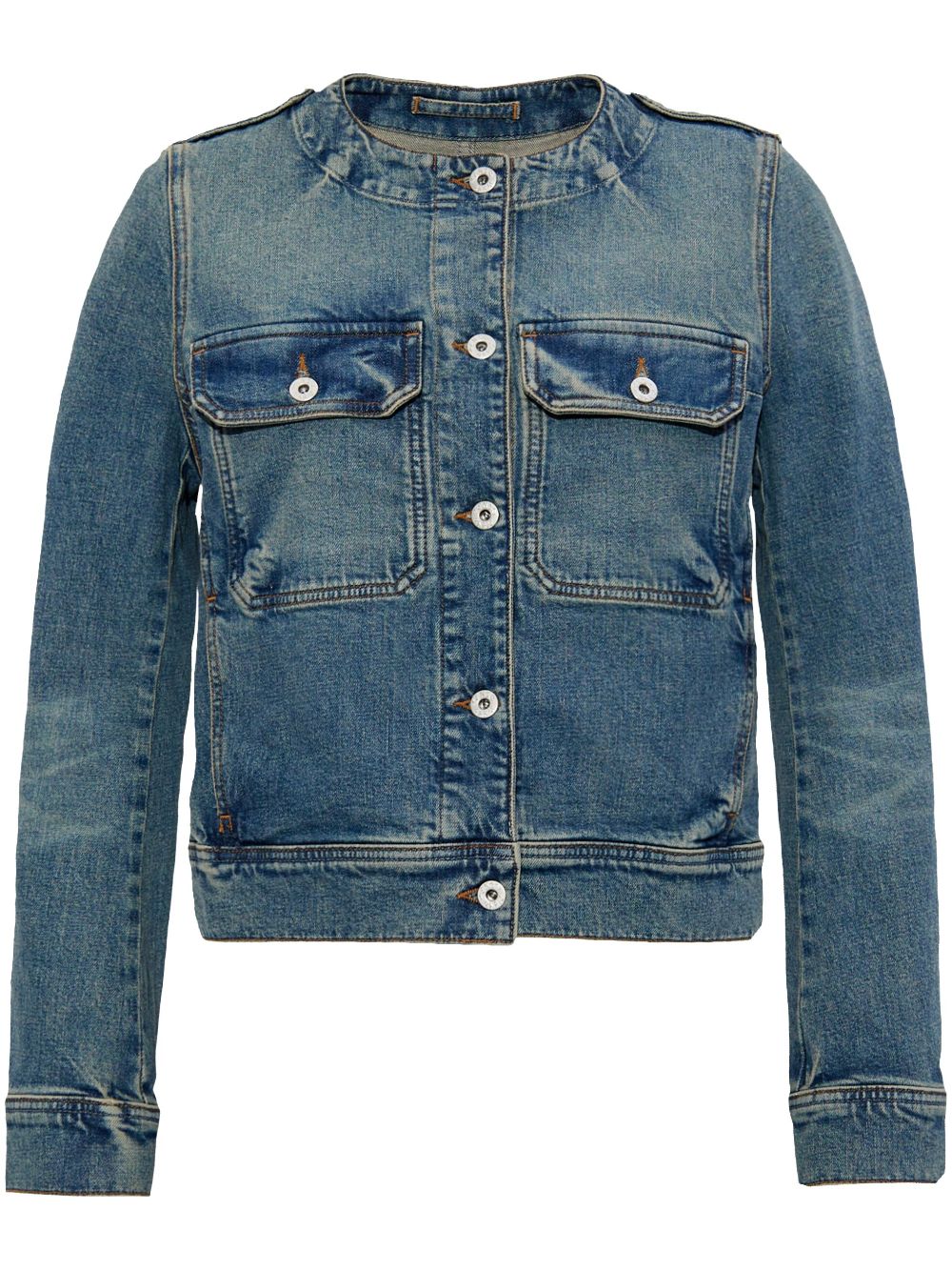 collarless denim jacket