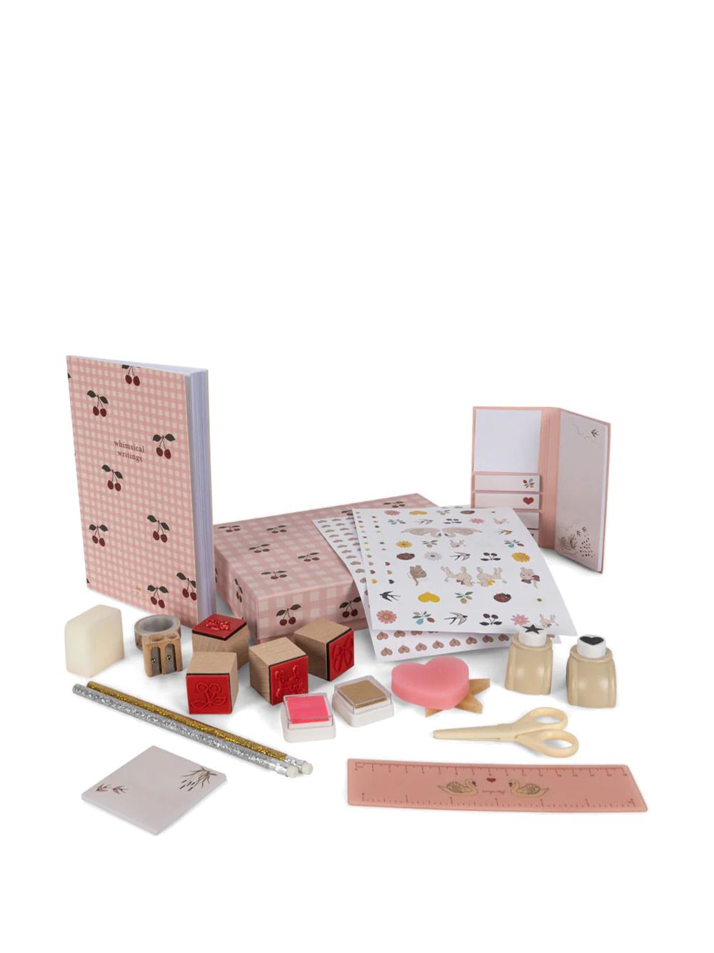 Konges Sløjd cherry-print stationary set - Pink