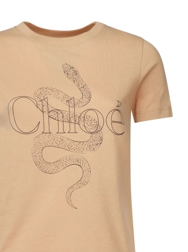 Tシャツ・カットソー Chloe SS25 T-shirts (24WMP51667 6I3) Chloé Snake Print T-shirt | Neutrals | FARFETCH