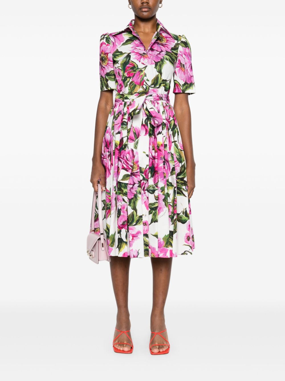 Dolce & Gabbana peonie-print cotton midi dress - Roze