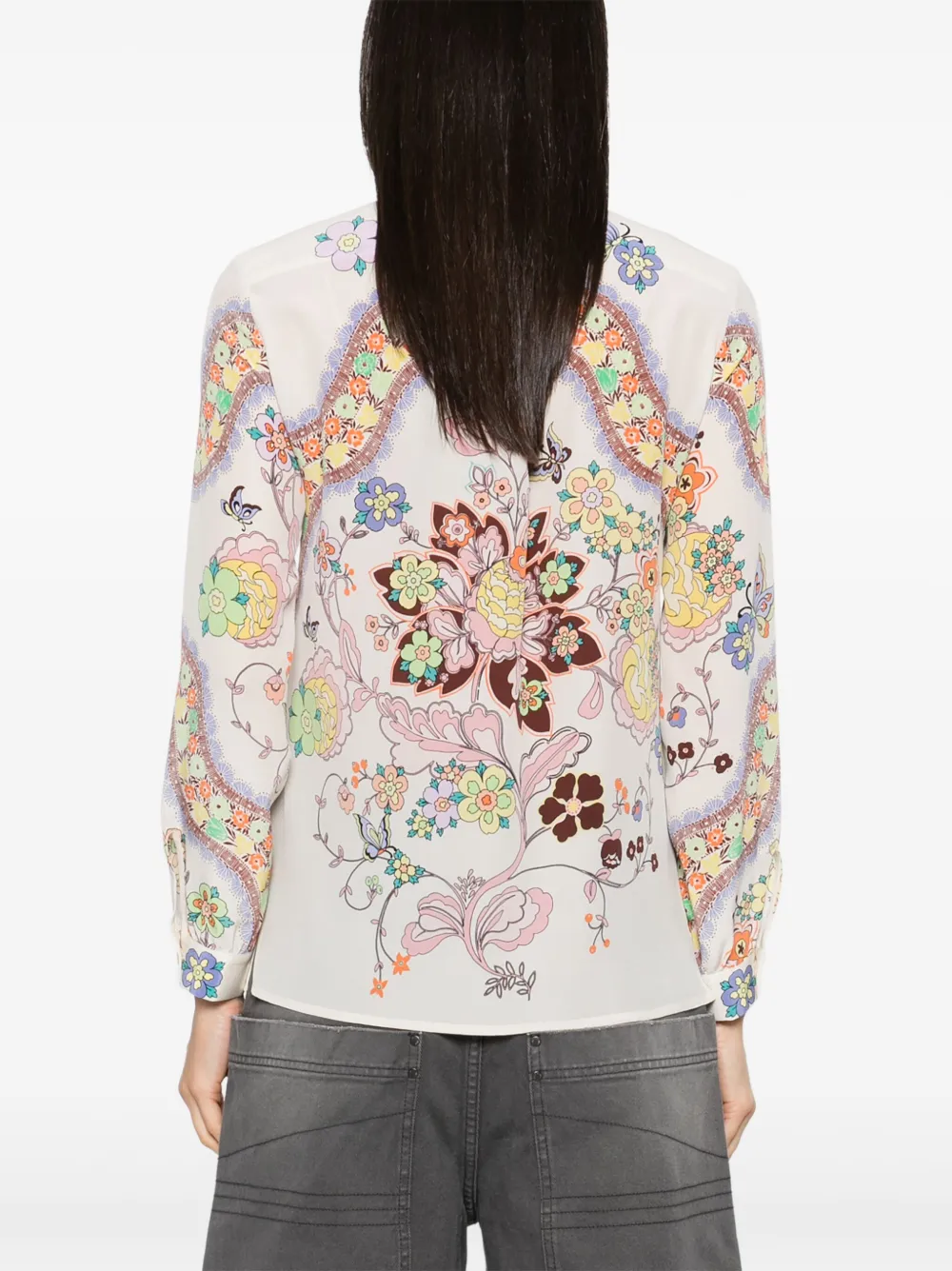 Etro Floral Paisley Print Button-up Silk Shirt In Neutrals