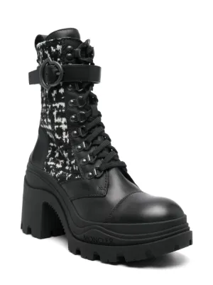 ミドルブーツ MONCLER Women Boots 09B 4F001 70 M4646999 Black Moncler Black Leather/Shearling Zelie Wedge Platform Boots