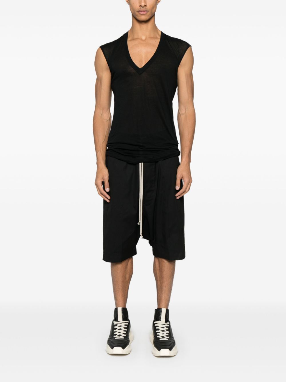 Rick Owens T-shirt met watervalhals - Zwart