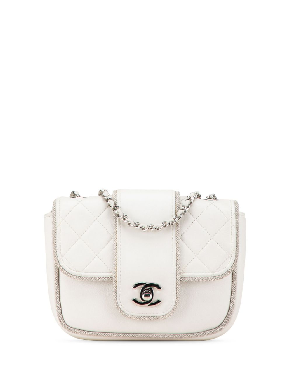 CHANEL Pre-Owned 2019 Mini Quilted Lambskin Lurex Elementary Chic Flap crossbody bag - White