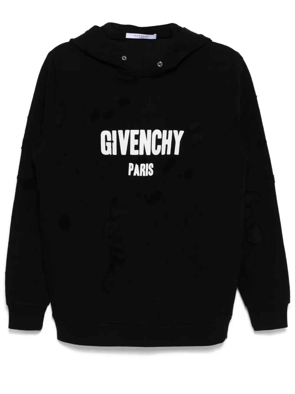 Givenchy logo-print distressed hoodies | Black | Image 1