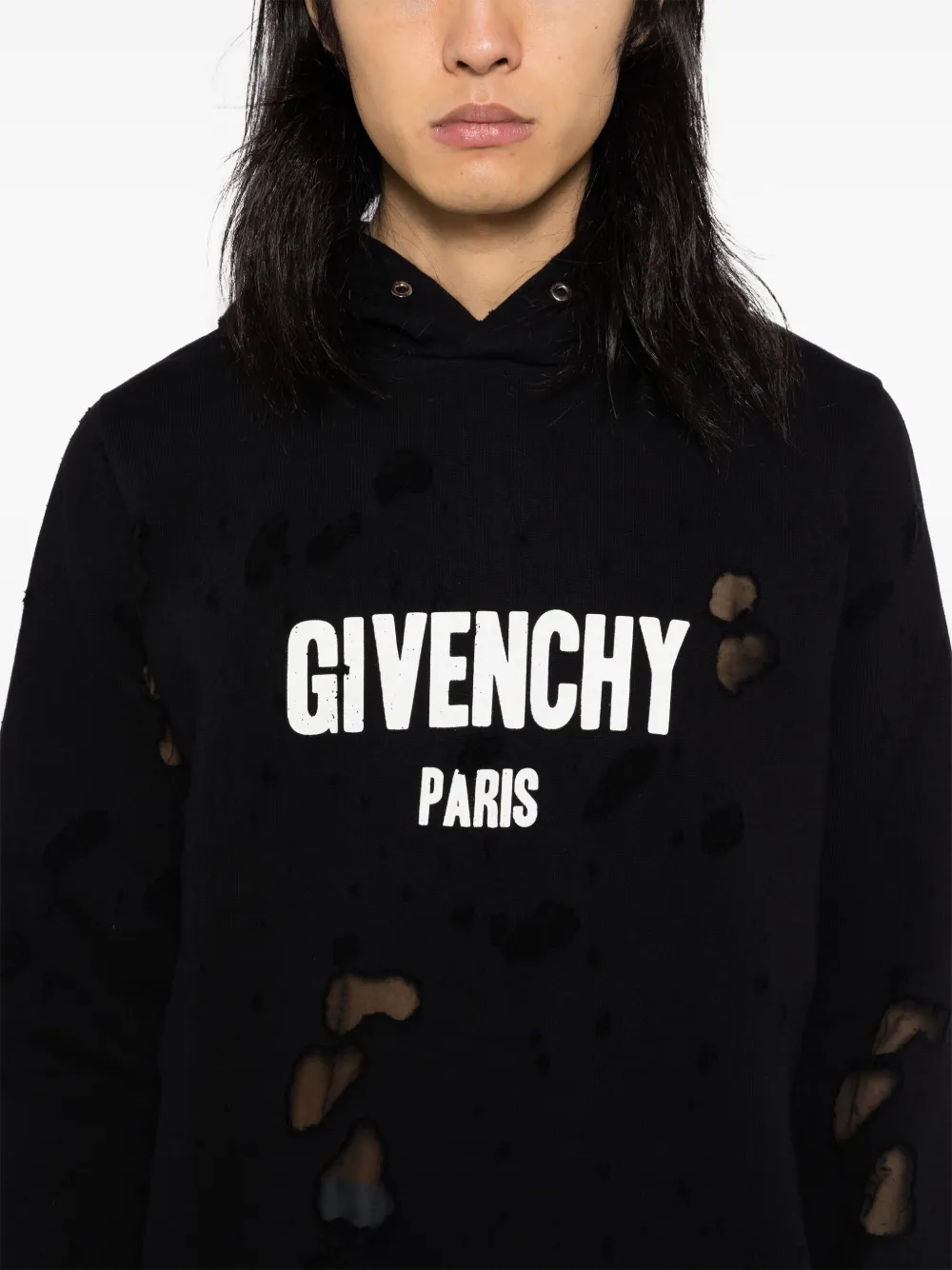 Givenchy Hoodie Im Distressed Look Mit Logo Print Schwarz FARFETCH DE