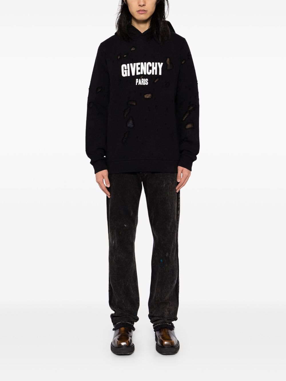 Givenchy distressed logo-print hoodies - Black