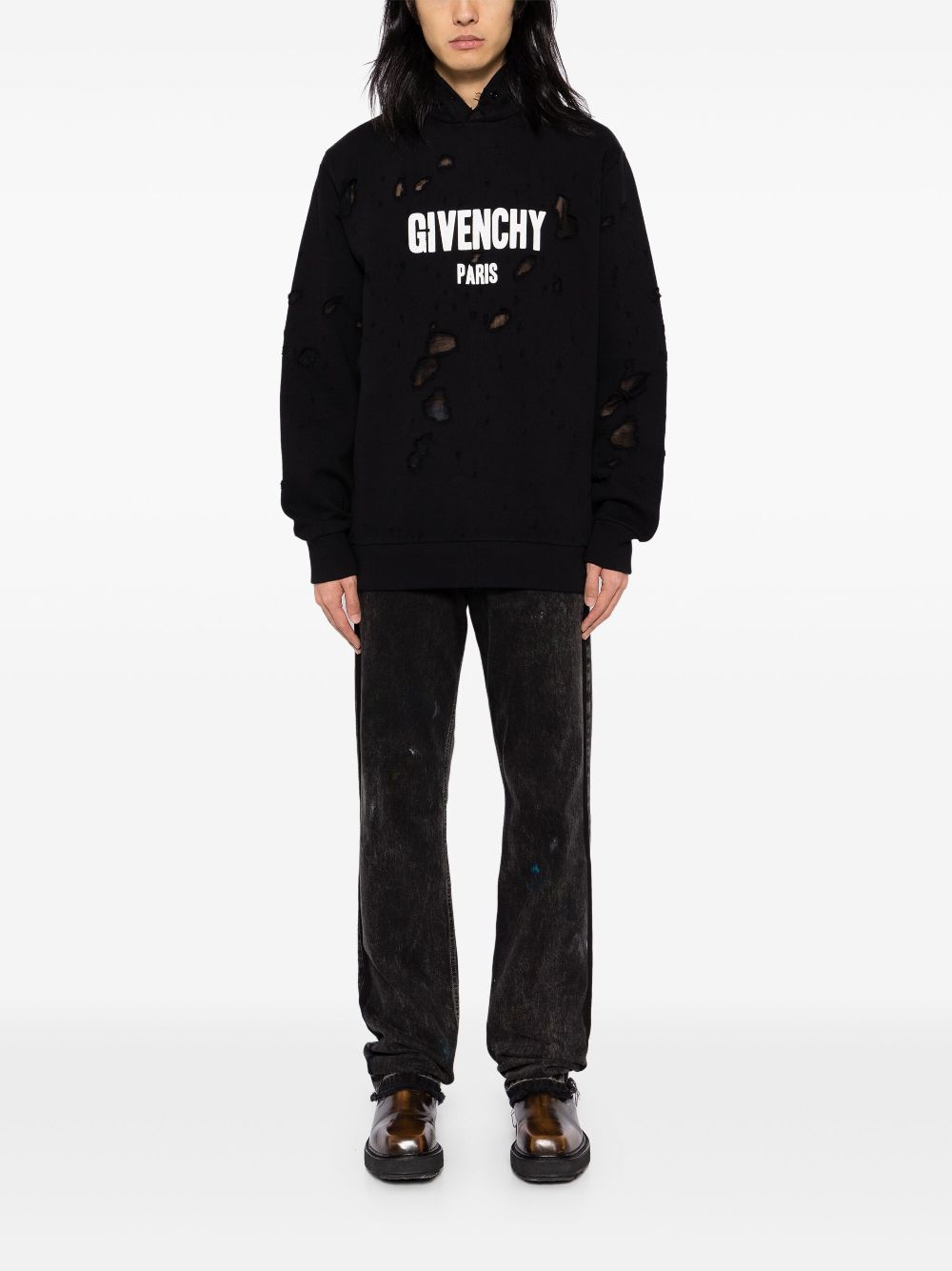 Givenchy Gerafelde hoodie met logoprint - Zwart