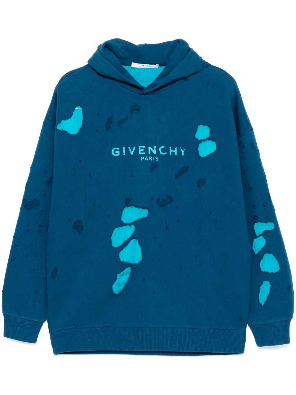 Givenchy distressed logo-print hoodies - Blue