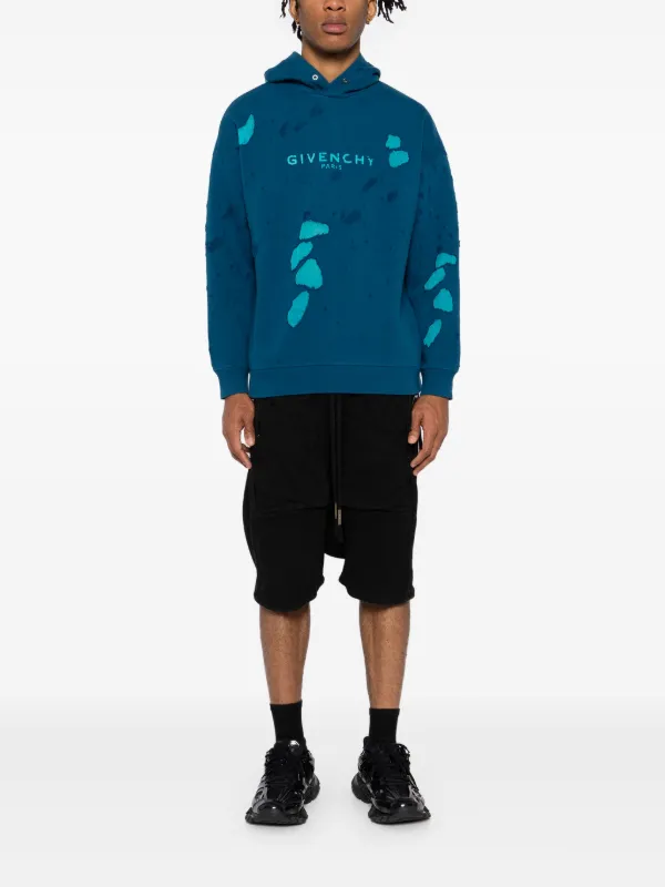 パーカー・フーディ GIVENCHY Men Sweater BMJ0LA3YN1 450 BLUE Givenchy Distressed logo-print Hoodies | Blue | FARFETCH