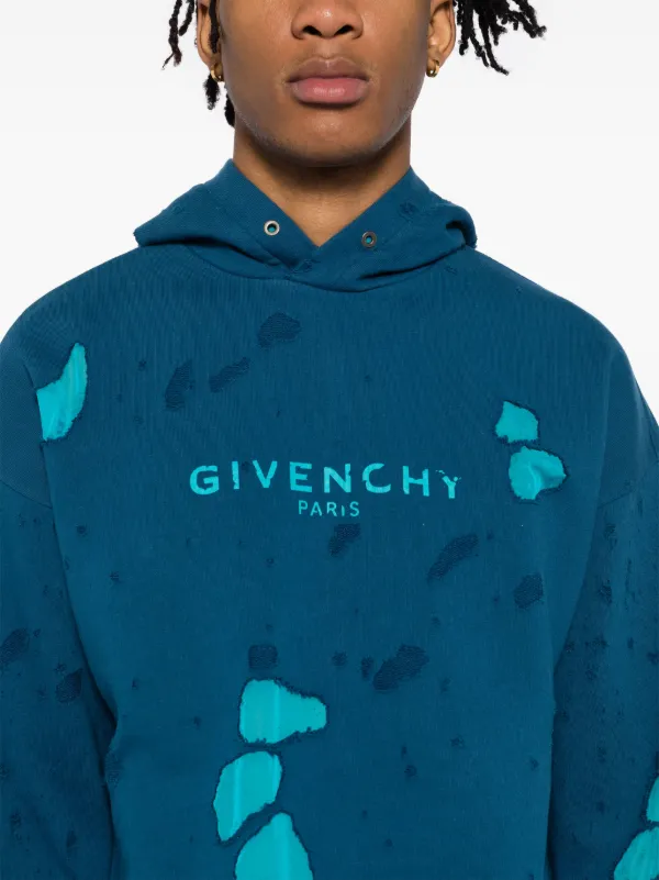 パーカー・フーディ GIVENCHY Men Sweater BMJ0LA3YN1 450 BLUE GIVENCHY Paris Mens Logo Baby Blue Hoodie * Sweatshirt
