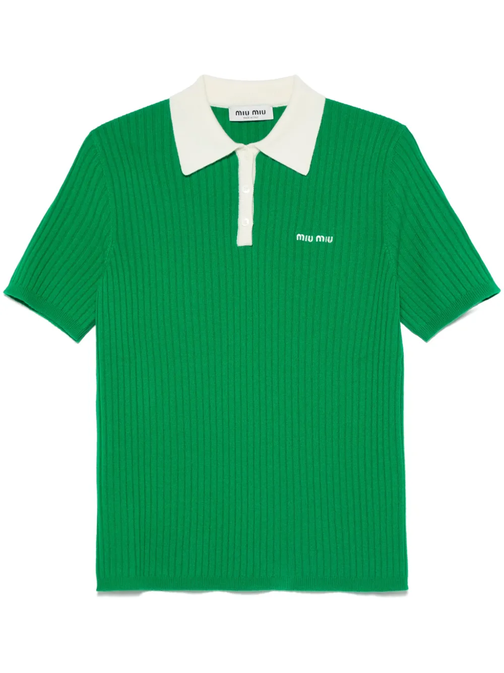 Miu Miu Ribbed Cashmere Polo Top In Stripped