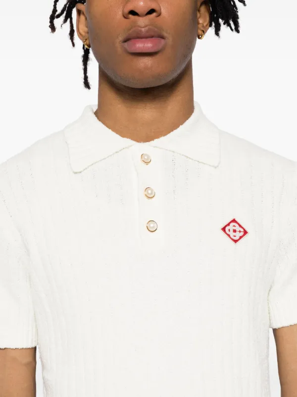 Casablanca logo-embroidered Bouclé Polo Shirt | White | FARFETCH