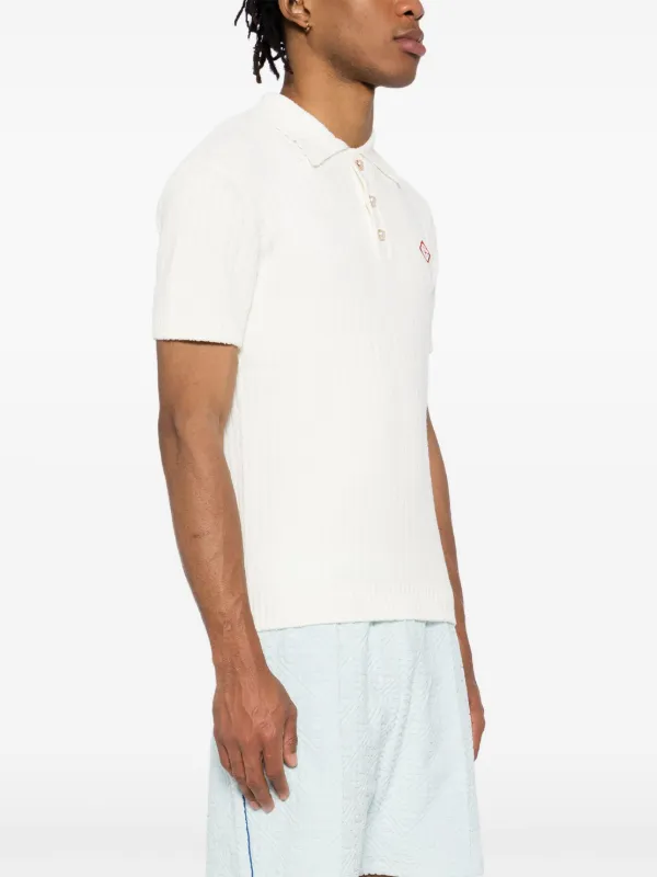Casablanca logo-embroidered Bouclé Polo Shirt | White | FARFETCH