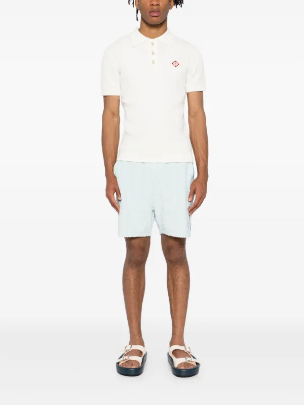 Casablanca logo-embroidered Bouclé Polo Shirt | White | FARFETCH
