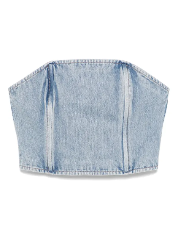 WARDROBE.NYC Strapless Denim Top in Blue