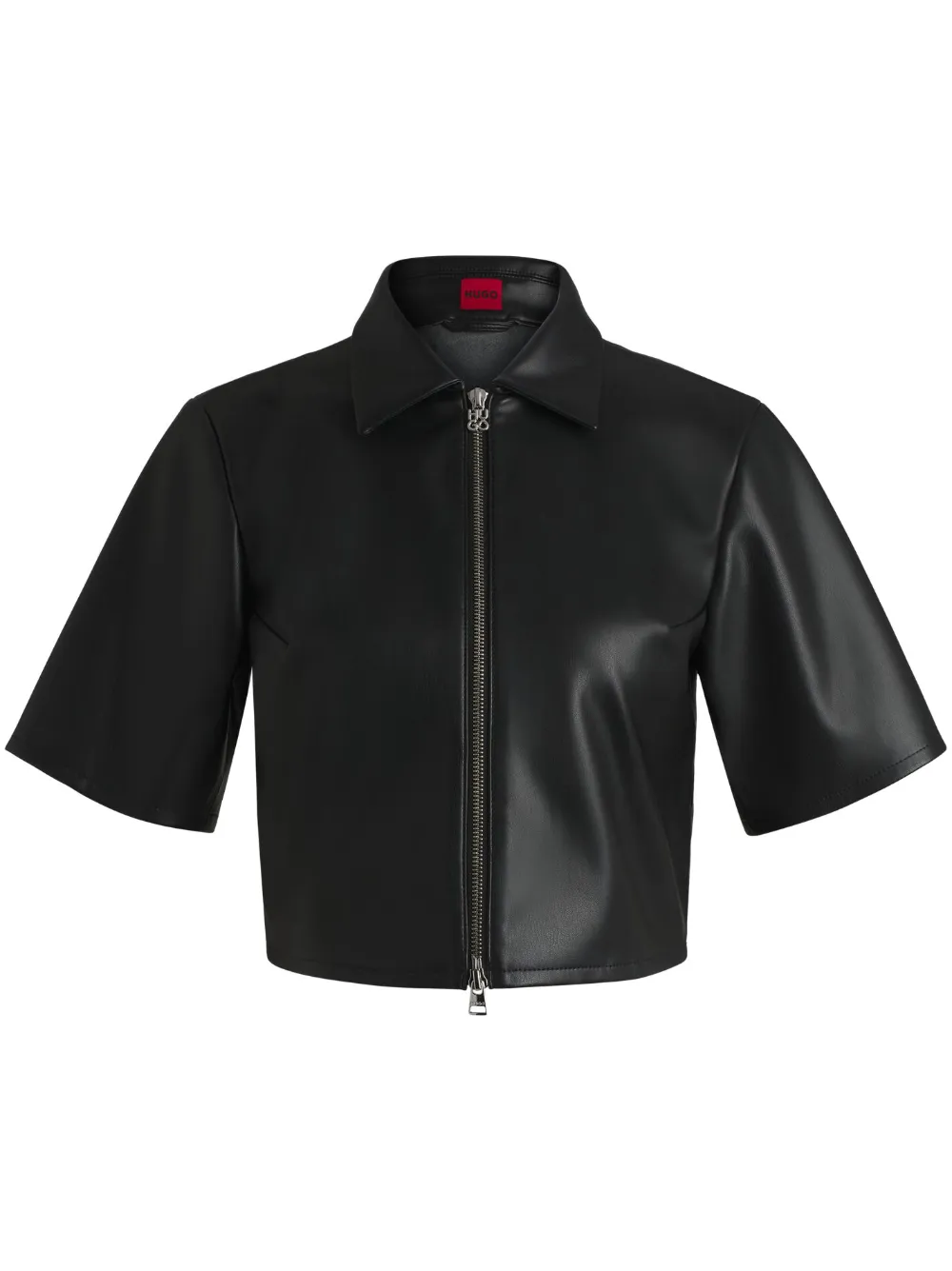 pointed-collar faux-leather shirt