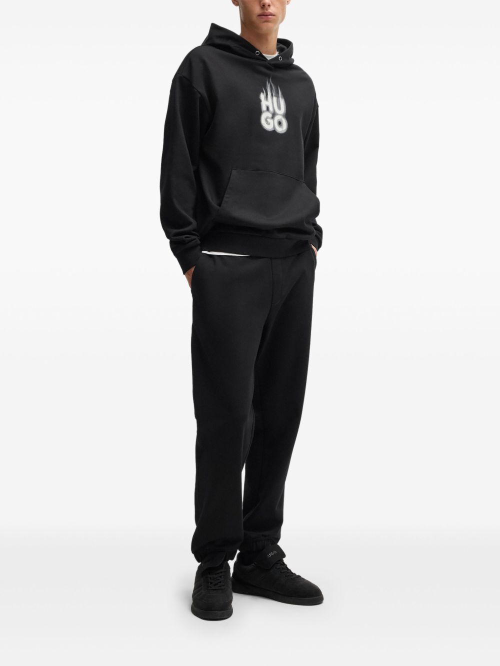 HUGO smoked-logo cotton track pants - Zwart