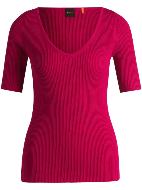 BOSS t-shirt nervuré - Rose - BOSS - Modalova