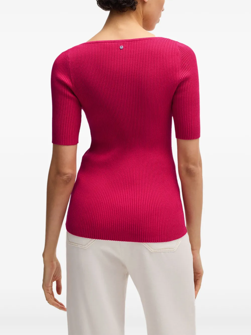 BOSS Geribbeld T-shirt Roze