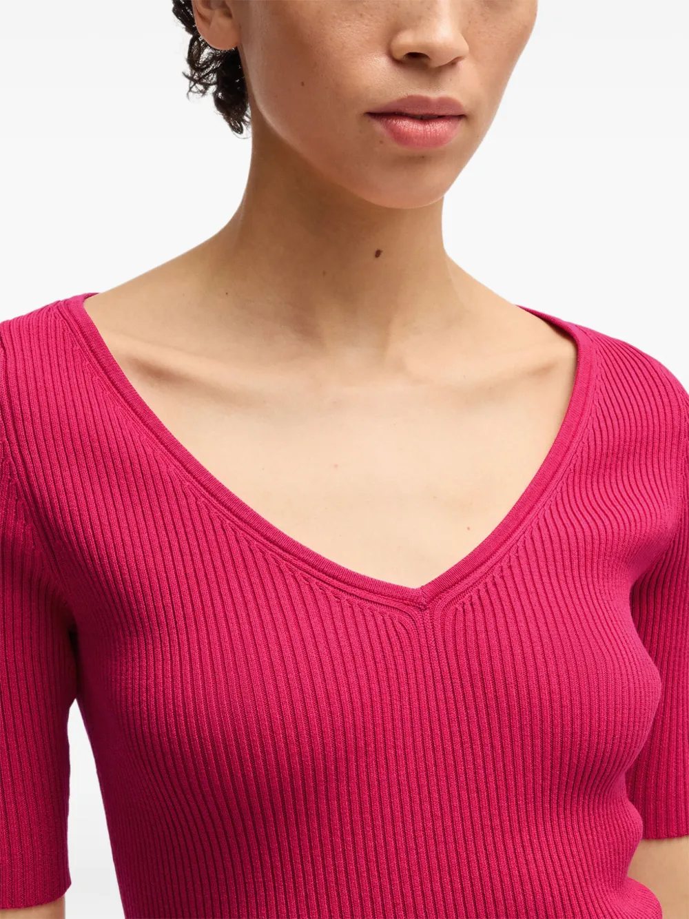 BOSS Geribbeld T-shirt Roze