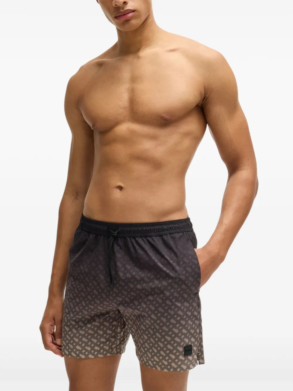 Hugo Boss Monogram-print Swim Shorts In Black