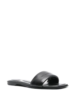 サンダル・ミュール ALEXANDER WANG Logo band nylon sliders Black black logo pool slides in BLACK | alexanderwang®