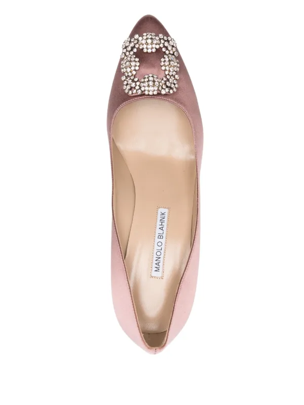 Manolo Blahnik HANGISI LACE 70 ピンクベージュ HANGISI LACE | Pink Champagne Lace Jewel Buckle Pumps