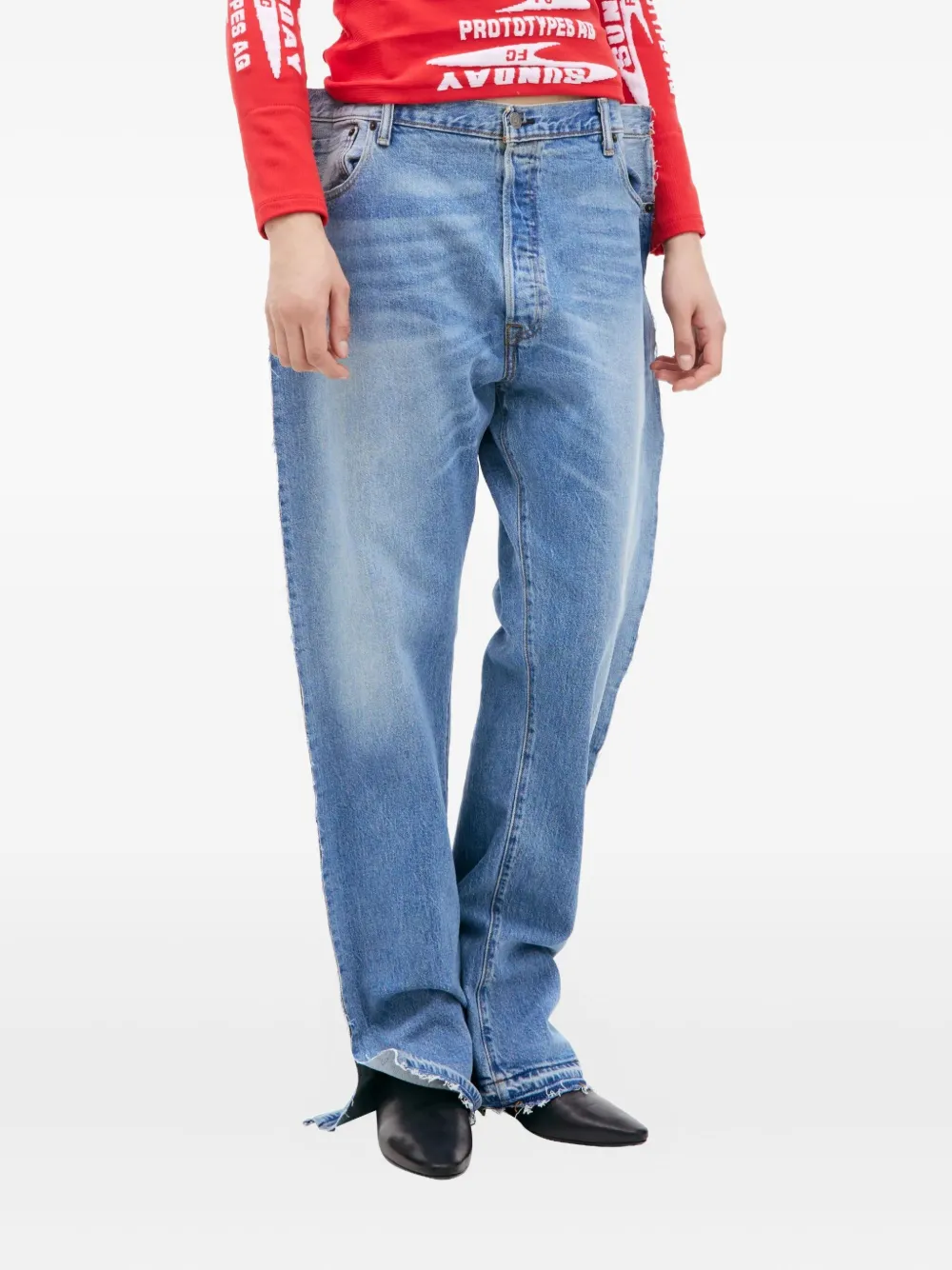 Prototypes Frayed Split-hem Jeans In Blue