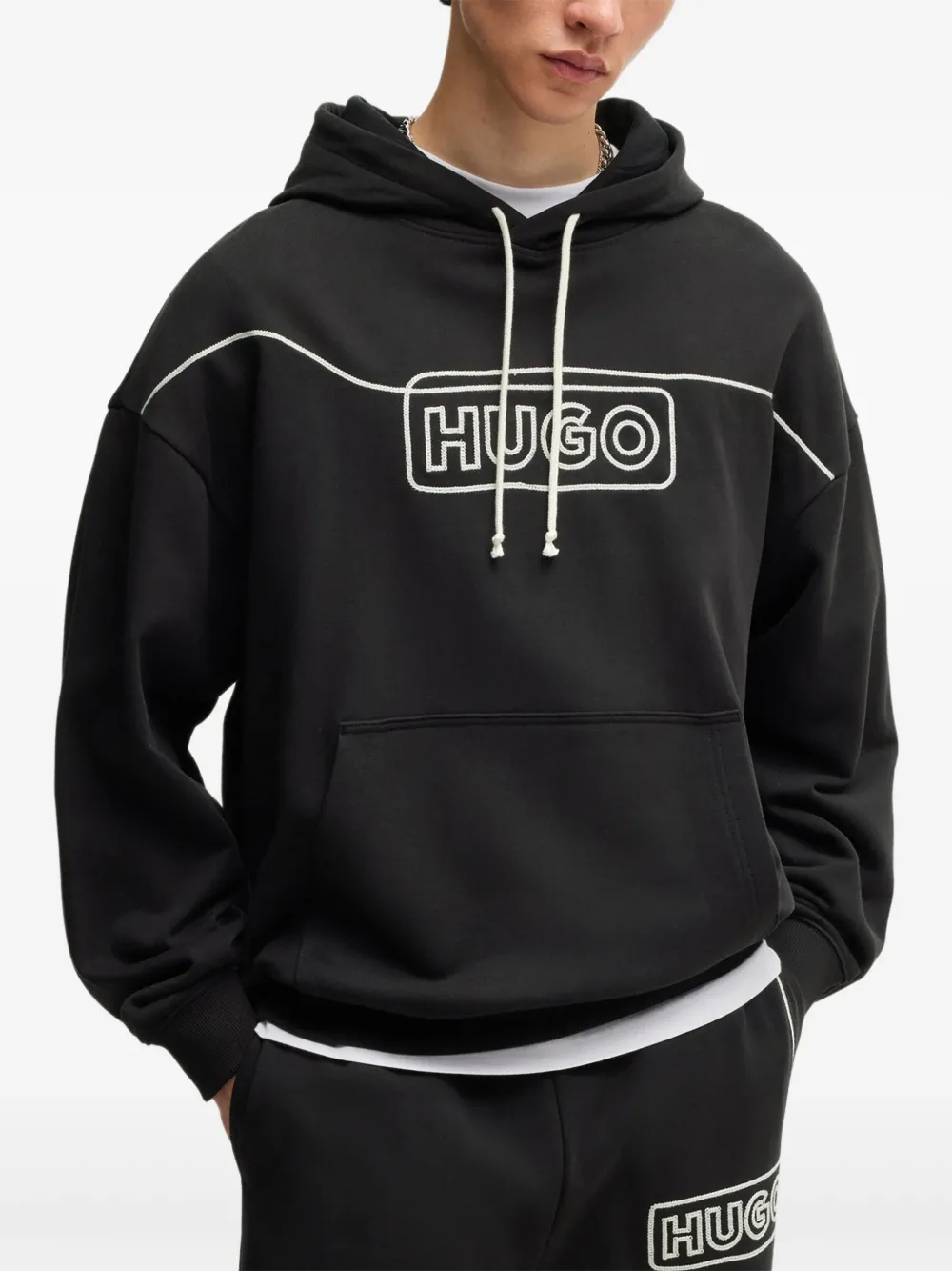 HUGO Hoodie met borduurwerk Zwart