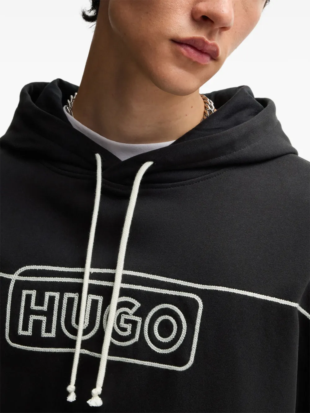 HUGO Hoodie met borduurwerk Zwart
