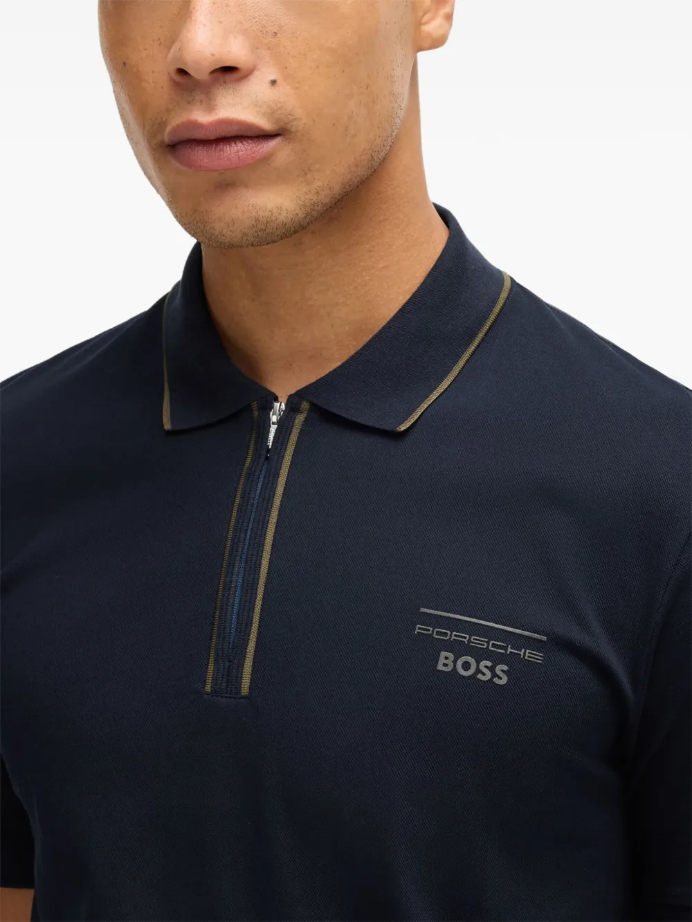 BOSS Poloshirt met rits Blauw