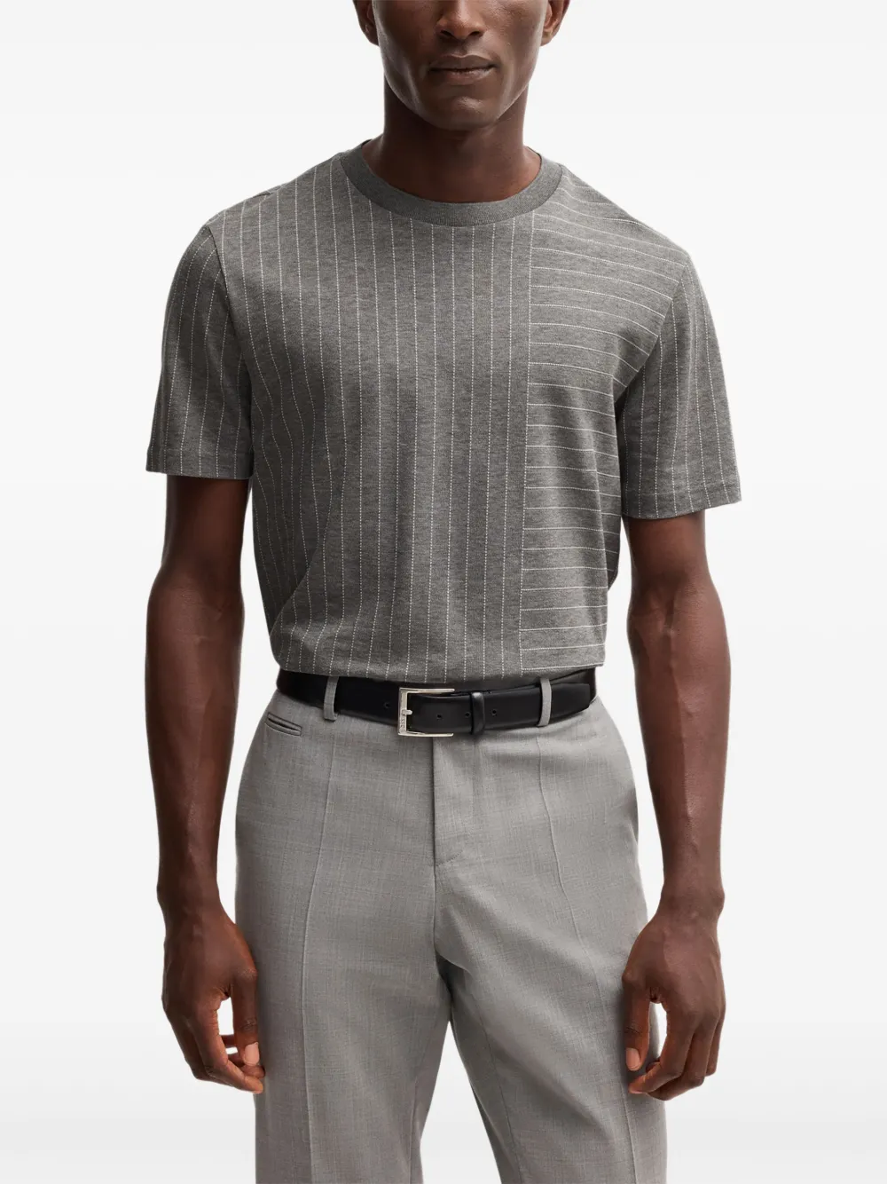 BOSS Gestreept T-shirt Grijs