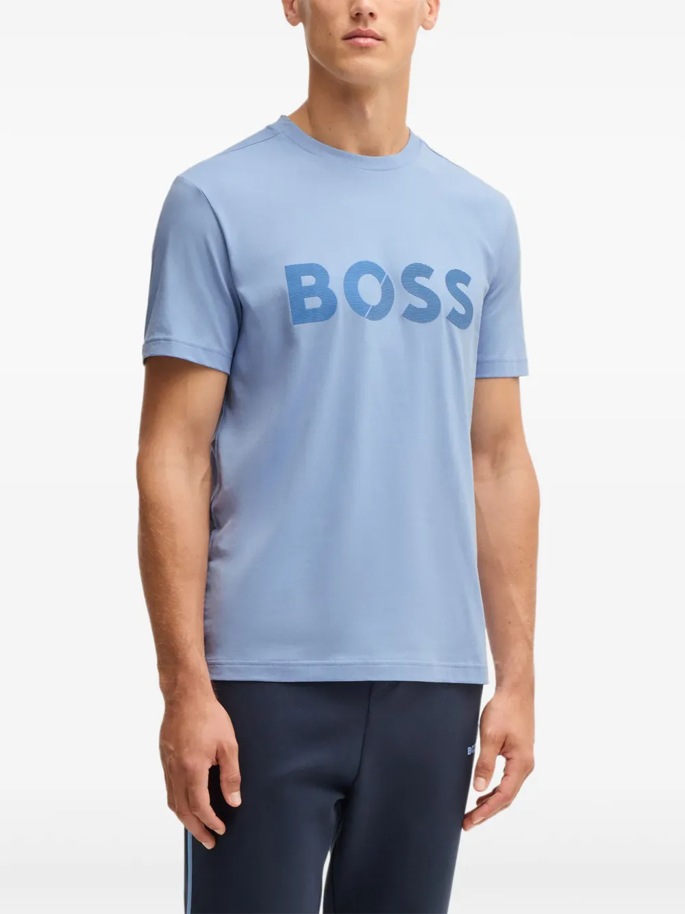 BOSS Katoenen T-shirt met logoprint - Blauw