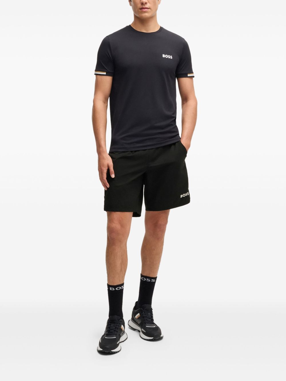 BOSS Trainingsshorts met logoprint - Zwart