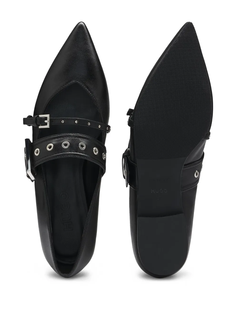 HUGO buckled leather ballet flats Black